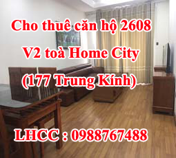 Chính chủ cho thuê căn hộ 2608 V2 toà Home City (177 Trung Kính).