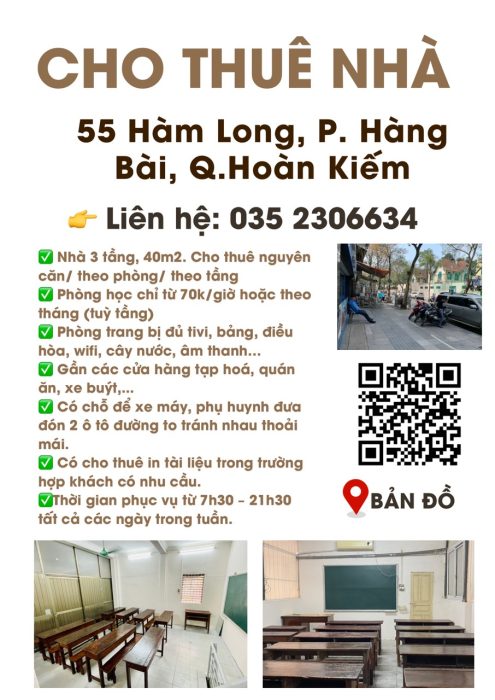 Cho Thuê Phòng DẠY HỌC / ĐÀO TẠO/ TRANNING/ WORKSHOP khu phố cổ